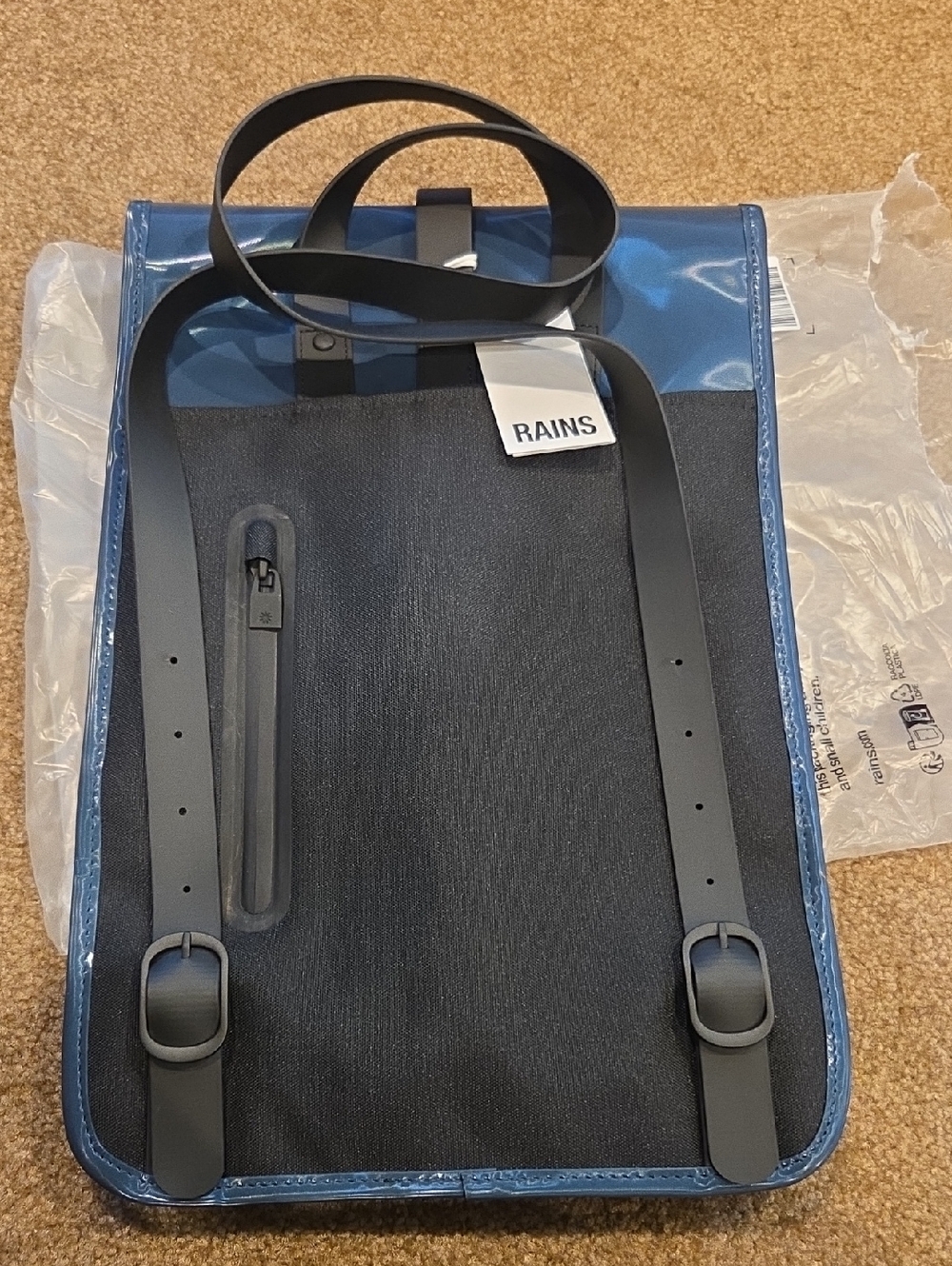 Unisex Rains Blue Metallic Backpack - Picture 5 of 7